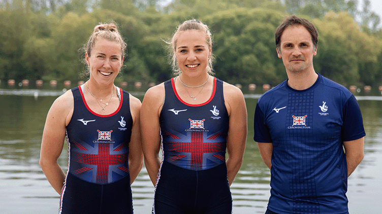 Mathilda-Hodgkins-Byrne, left, with Becky Wilde and coach Tom Pattichis.