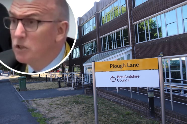 Herefordshire Council's Plough Lane headquarters and inset, Coun Peter Stoddart