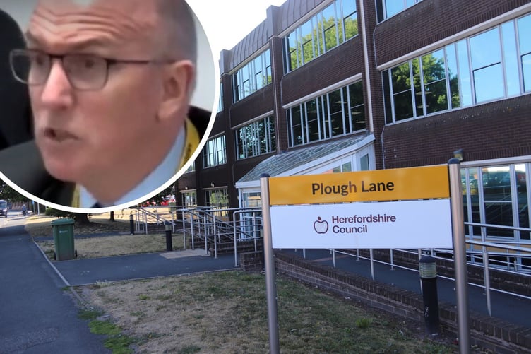 Herefordshire Council's Plough Lane headquarters and inset, Coun Peter Stoddart
