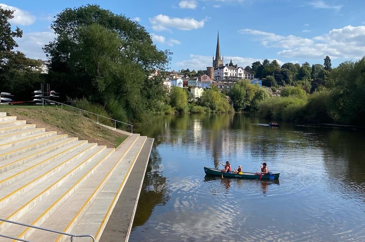 A canoe uses the new steps