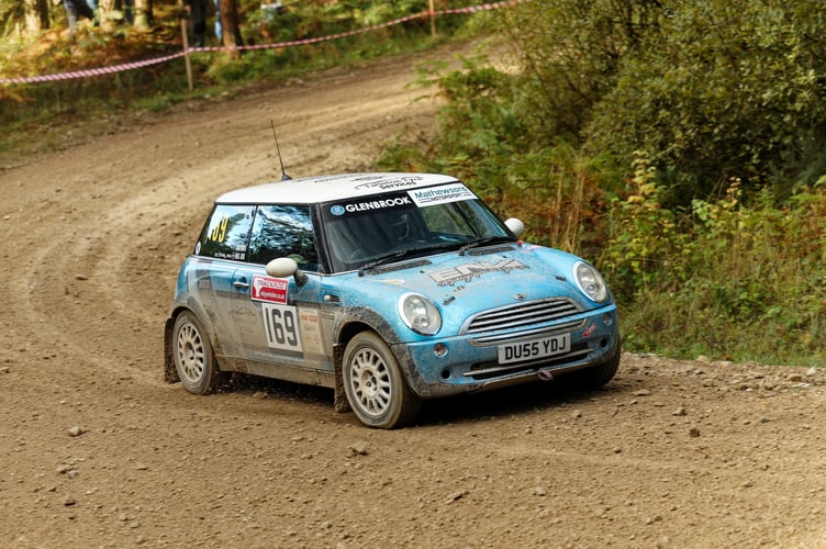 Jack Birch with Ross co-driver Mike Jode speeds around a bend