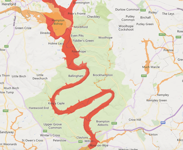 Flood warning for Ross-On-Wye