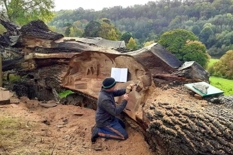 Michael Lawrence at work on the installation