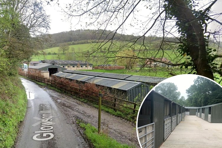Stables at the racehorse training farm in Woolhope