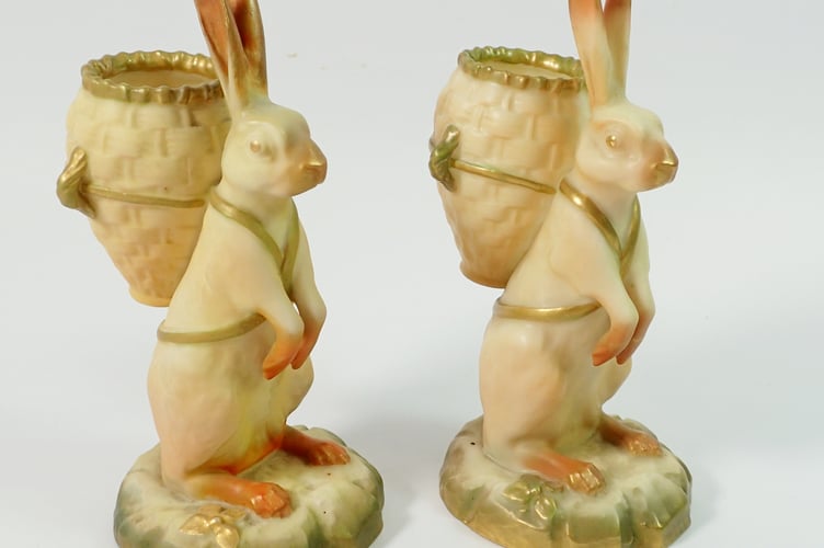 Two Royal Worcester Hare Spill Vases