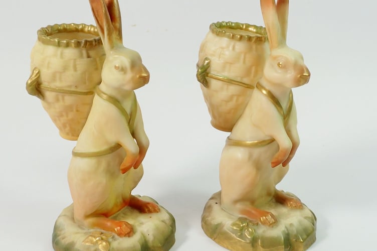 Two Royal Worcester Hare Spill Vases 