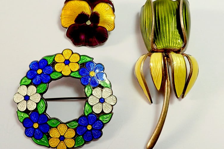 Enamel Floral Brooches