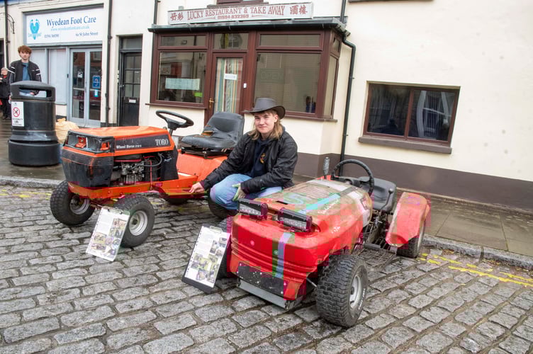 Alfie Thomas of Drybrook with his racing and off-road lawnmowers.