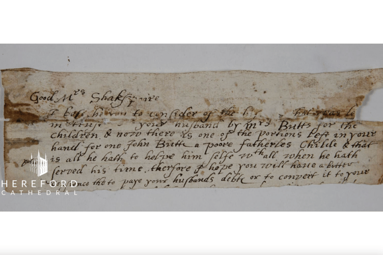 The fragment of a letter to 'Good Mrs Shakespaire'