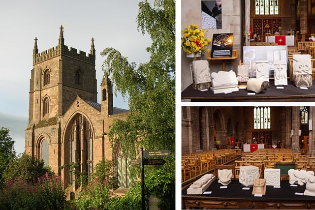 Romanesque stone carvings by Llangarron artists at Leominster Priory