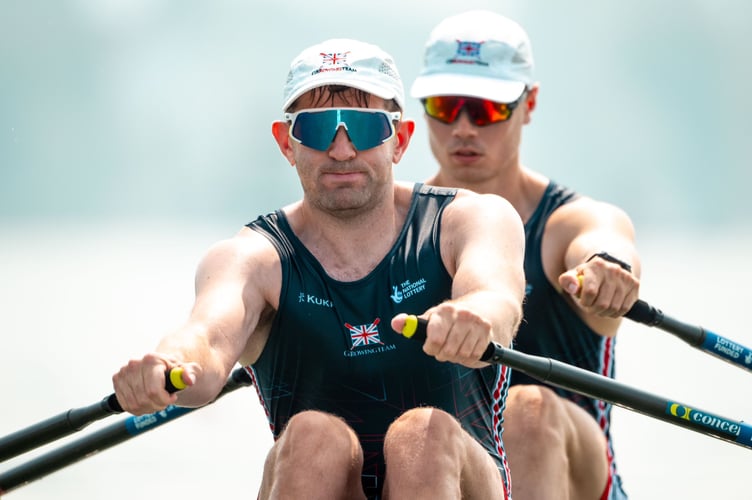 James Cartwright at bow with Tokyo Olympic medallist Tom Barras in front