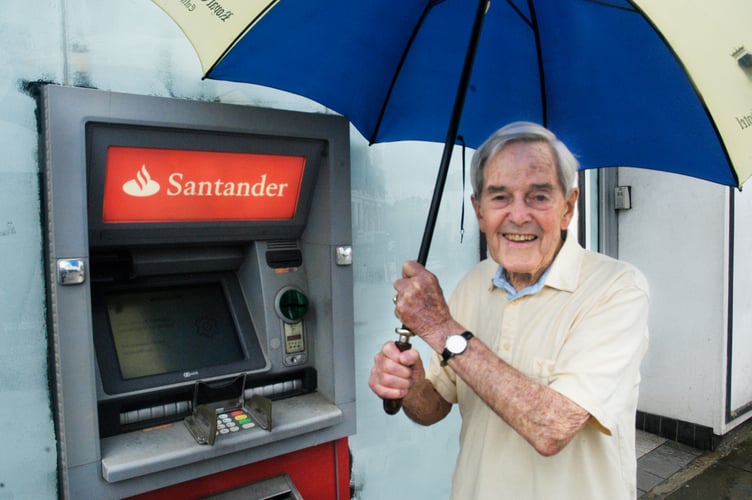 Pensioner outside bank