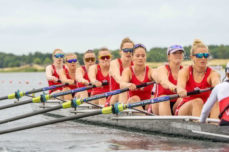 Violet Holbrow-Brooksbank second from left blasts off the start in the Wales women's 8. Photo AllMarkOne