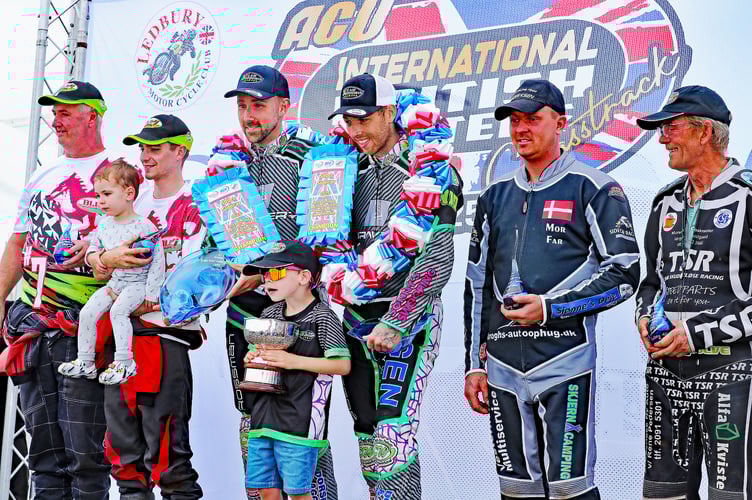 The 500cc sidecar podium at the grass track championships