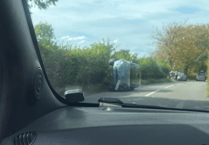 Car on its side near St Briavels