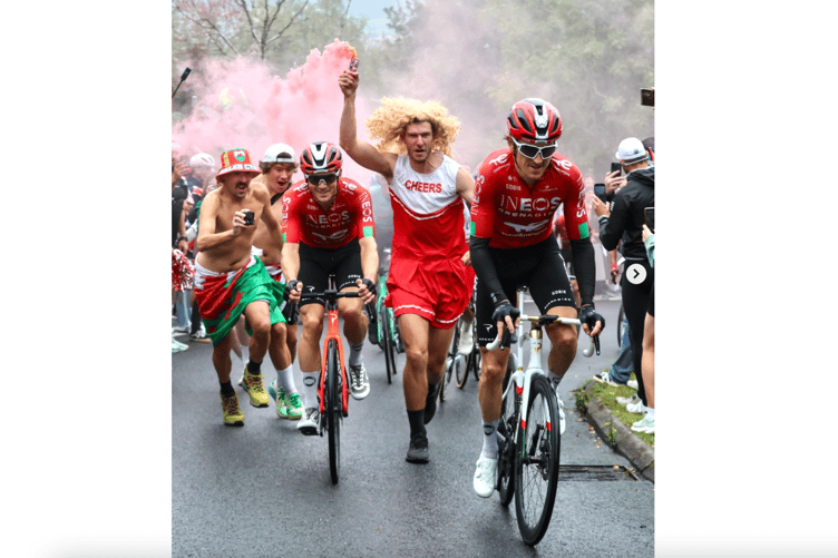 Geraint Thomas gets some support from his Welsh fans. Photo: TNT Sports/ Lloyds Tour of Britain
