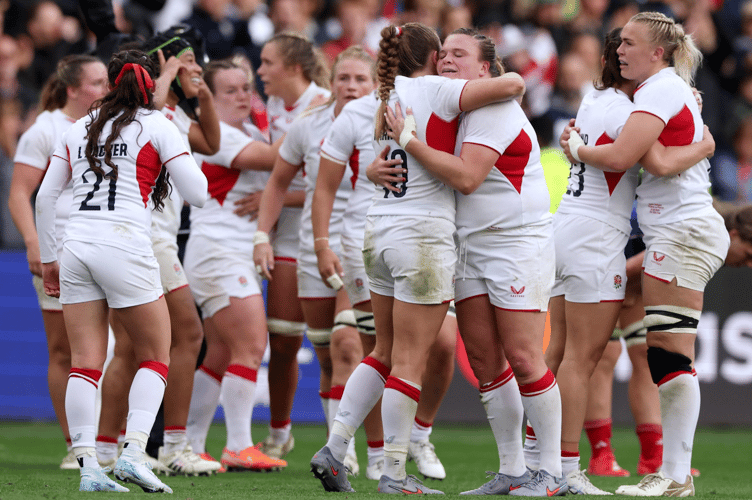 England players celebrate after beating France in the semi-final