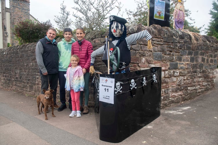 Richard, Arthur, Kirsty, Hannah and Lucy Norris with a pirate.
