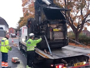 Council roadsweeper machine goes up in flames 