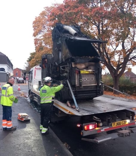 The Herefordshire Council roadsweeper was destroyed in the blaze
