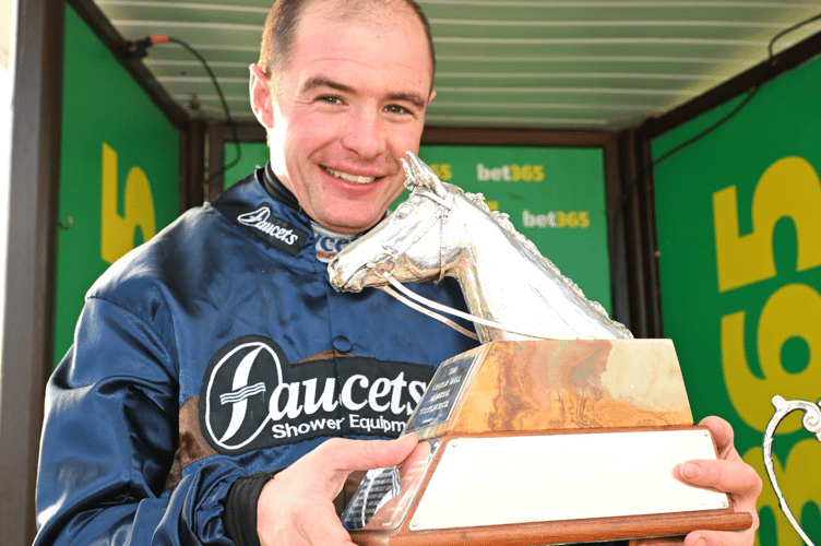 Charlie Deutsch with the trophy after Djelo's win at Wetherby