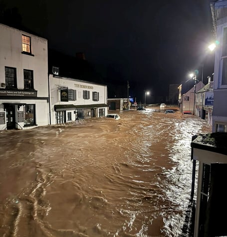  The River Monnow broke its banks in the early hours of Saturday morning and left cars and high street shops underwater. 