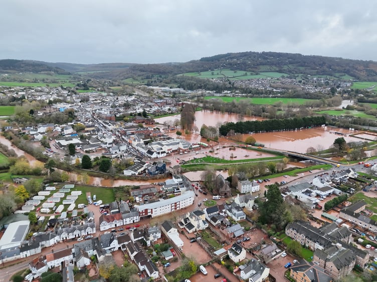 A drone shot of the flooding in Monmouth