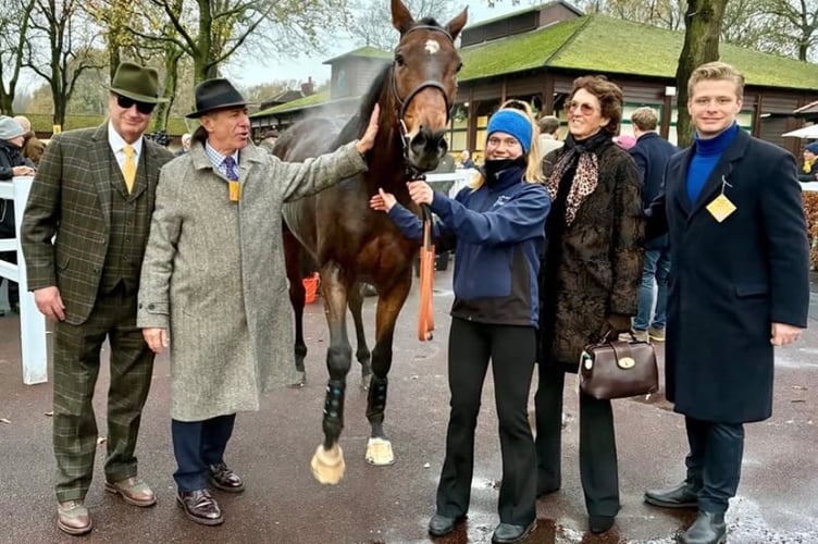 Venetia, second from right, celebrated a superb second with Royale Pagaille at Haydock