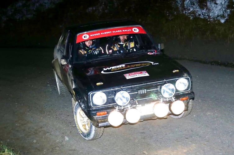 Tom Llewellin and Ross Whittock in the Weir Rallying Chepstow Escort RS1800 holding a top-five place before an off ended their rally. Photo: Darren Bowen