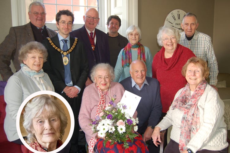 CELEBRATIONS: Rosemary Rigby marks her 90th birthday among friends and supporters, and inset, actress Virginia McKenna.