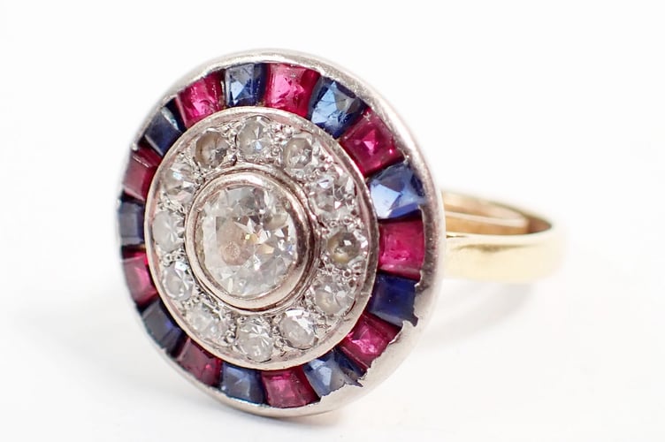 Sapphire, Diamond and Ruby Target Ring