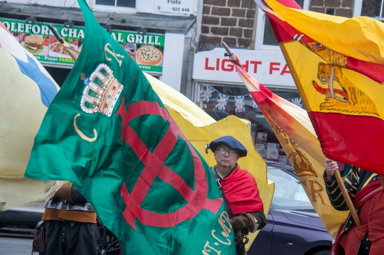 Kevin Shaw with a Royalist banner.