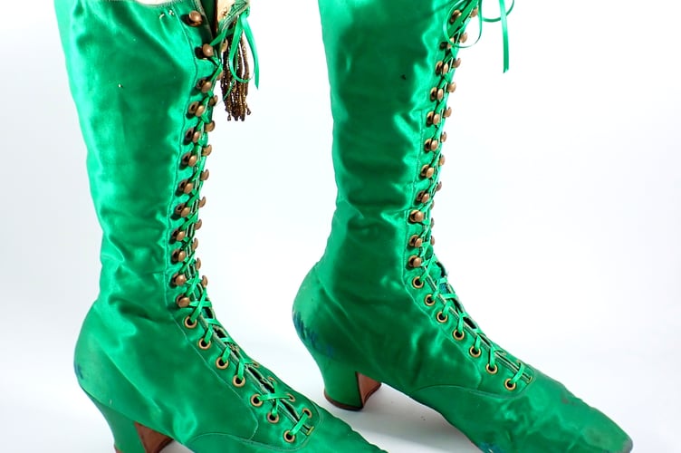 Victorian Green Silk Boots