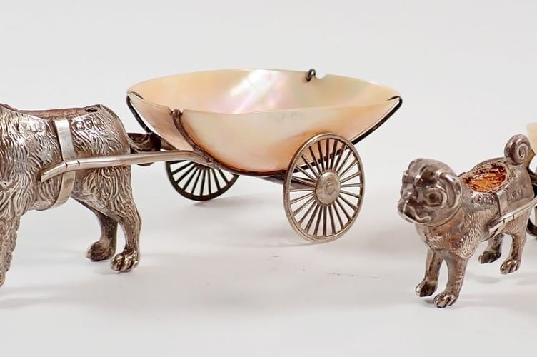 Two Silver Dog Cart Pin Cushions