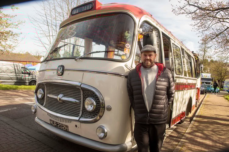 Terry Ward with a 1969 Bedford J2 coach in the colours of Cottrellâs of Mitcheldean.