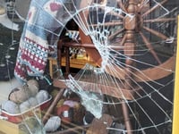 Bloodied glass preserved after window smashed