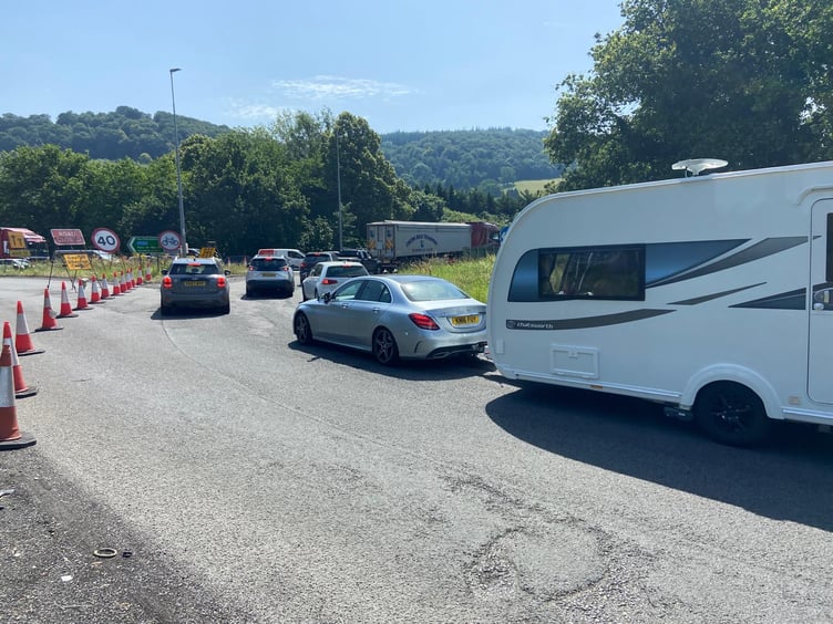 Traffic being turned away at Dixton roundabout