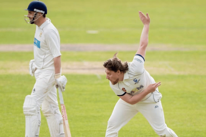 Newent First XI in action during their Gloucestershire Cricket League Division Three match against Churchdown at Three Ashes.