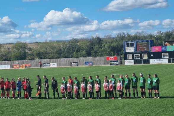 Ross Juniors Women line up before their Women's Adobe FA Cup tie against local rivals Gloucester City during last season's competition.