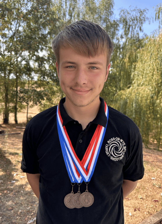 Charlie Bowden won three bronze shooting medals competing for England