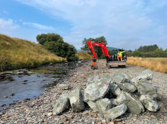 The reintroduction of boulders in the Llangurig area of the River Wye.