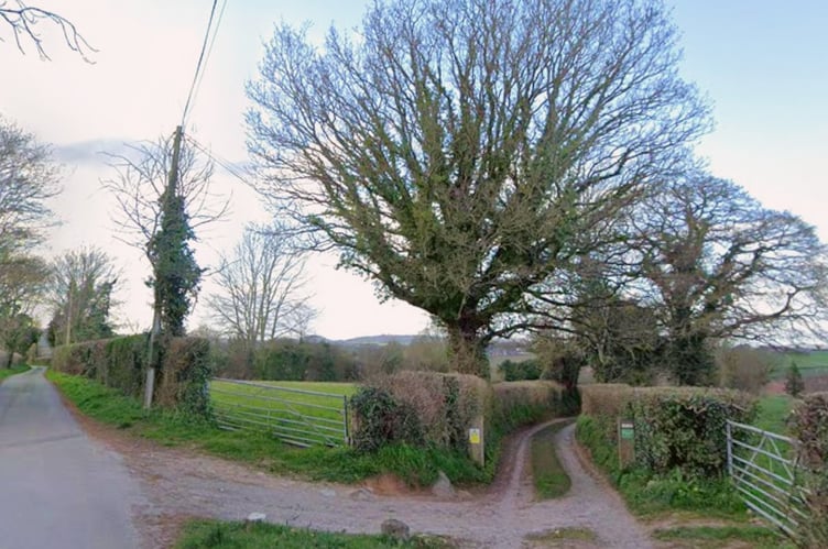 narrow access lane across field