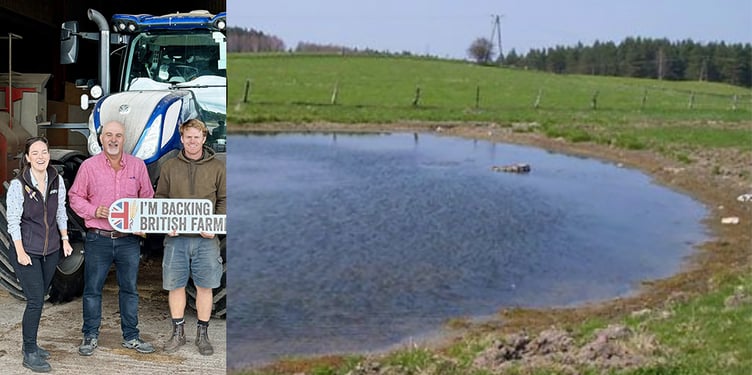 A farmer's reservoir plus Cllr Ed O’Driscoll, centre with Catherine Hinds, the NFU’s Herefordshire county adviser and local farmer Ally Hunter Blair.