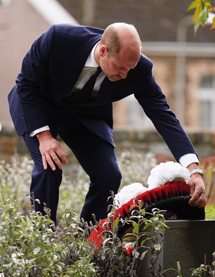 Prince William lays a wreath in the Aberfan Memorial Garden at the 60th anniversary of the disaster