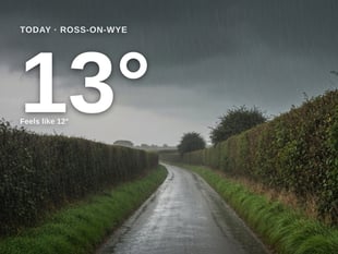 Ross-on-Wye: heavy rain, high of 13°C on Monday