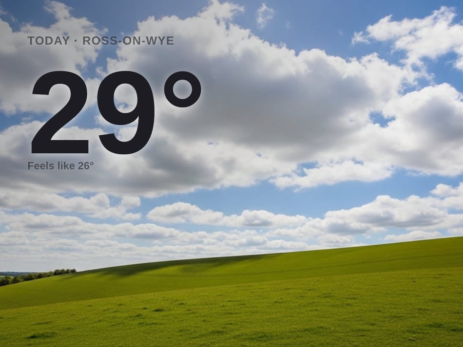 Ross-on-Wye: partly cloudy, high of 29°C